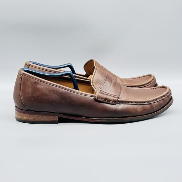 Cole Haan Shoes Men 9.5 Brown Leather Penny Loafer Grand OS Slip On Casual Dress - Picture 1 of 11